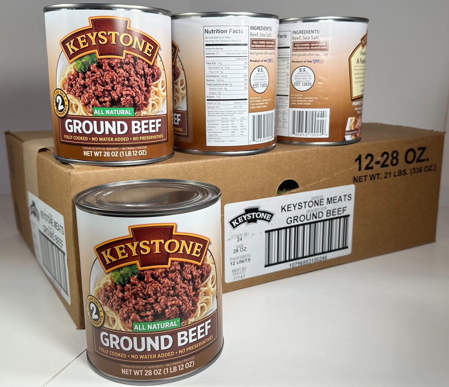 Keystone All Natural Ground Beef 28 Ounce Long Term Emergency Survival Food Canned Meat | Fully Cooked Ready To Eat | Gluten Free Family Pack Of 12