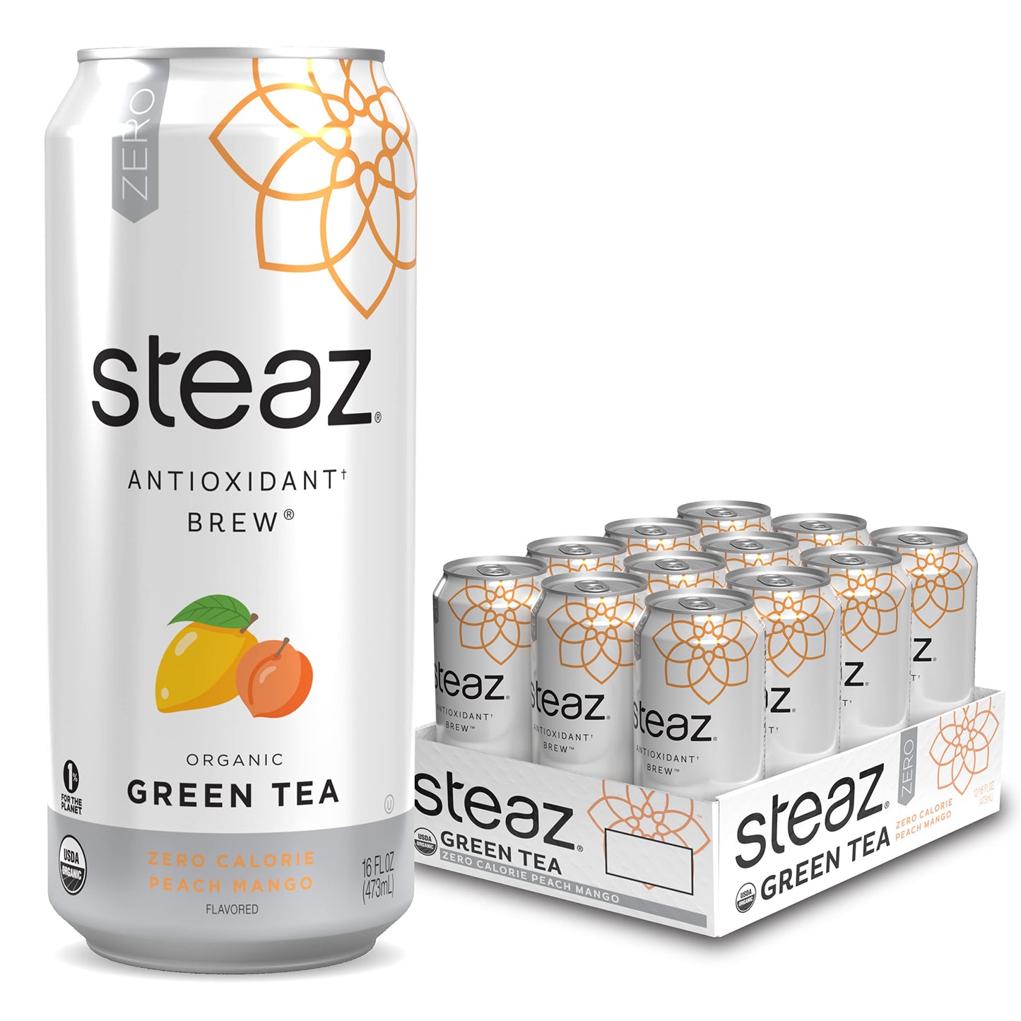 Steaz Organic Zero Calorie Half Iced Green Tea & Half Lemonade 16 Fl Oz (Pack Of 12)