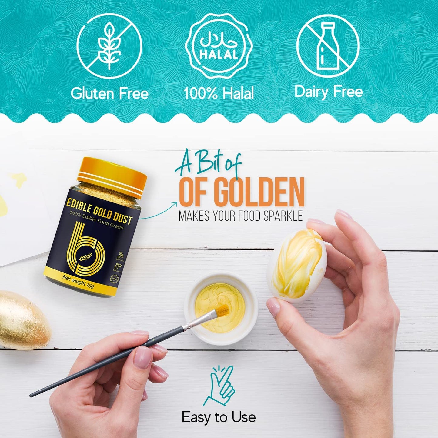 Bakeebake Gold Luster Dust Edible 15G - Edible Glitter For Drinks & Desserts - Gluten Free Edible Gold Dust For Cake Decorating – Tasteless Vegan Drink Glitter For Cocktails And Parties (Gold)