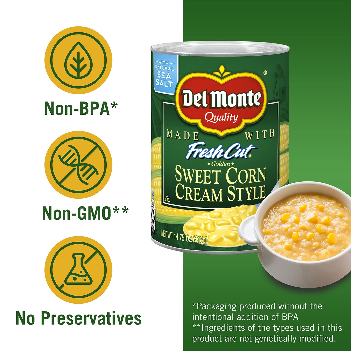 Del Monte Cream Style Corn, 8.25 oz (Pack of 12) - Yellow, Sweet Corn for Soups, Sides & Recipes