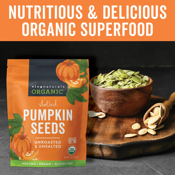 Viva Naturals Organic Pumpkin Seeds - Shelled, Unroasted & Unsalted Pumpkin Seeds Organic, Perfect For Salads, Trail Mix & Baked