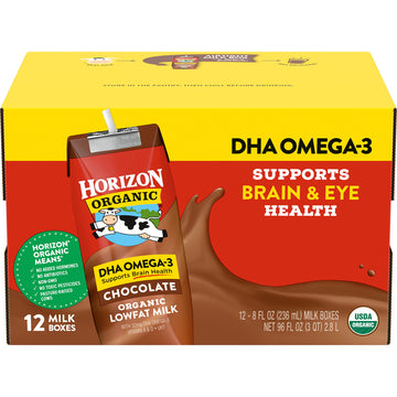 Horizon Organic Shelf-Stable 1% Lowfat Milk Boxes with DHA Omega-3, Chocolate, 8 Fl Oz, Pack of 12