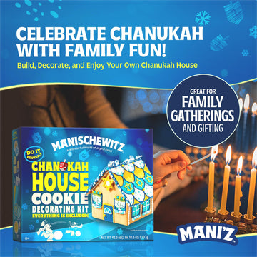 Do-It-Yourself Chanukah House Cookie Decorating Kit By Manischewitz, Easy Build Tray Included, Nut Free, Fun Hanukkah Activity F