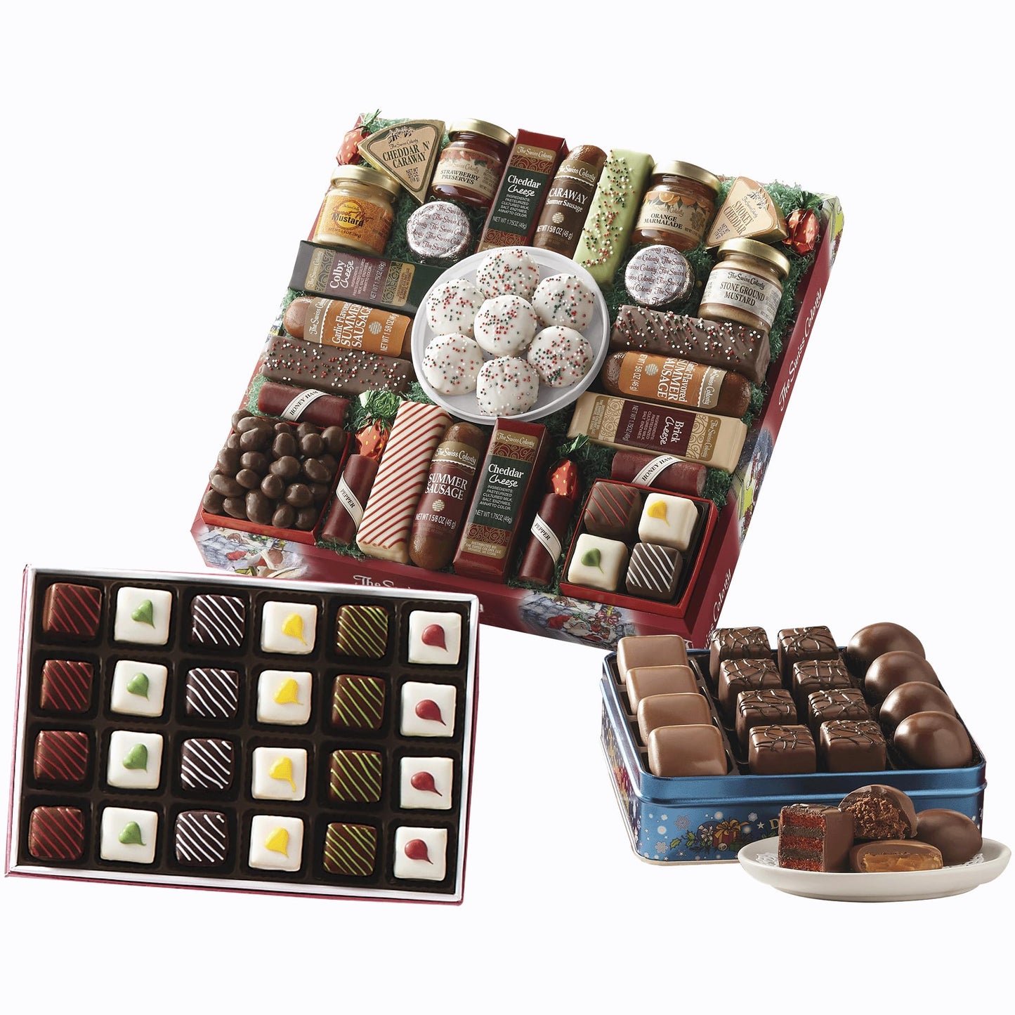 The Swiss Colony 27 Favorites Ultimate Chocolate Collection Petits Fours Assortment Bundle - Assorted Chocolates Petits Fours Tortes Cheeses Cookies Candies And Summer Sausage Meats