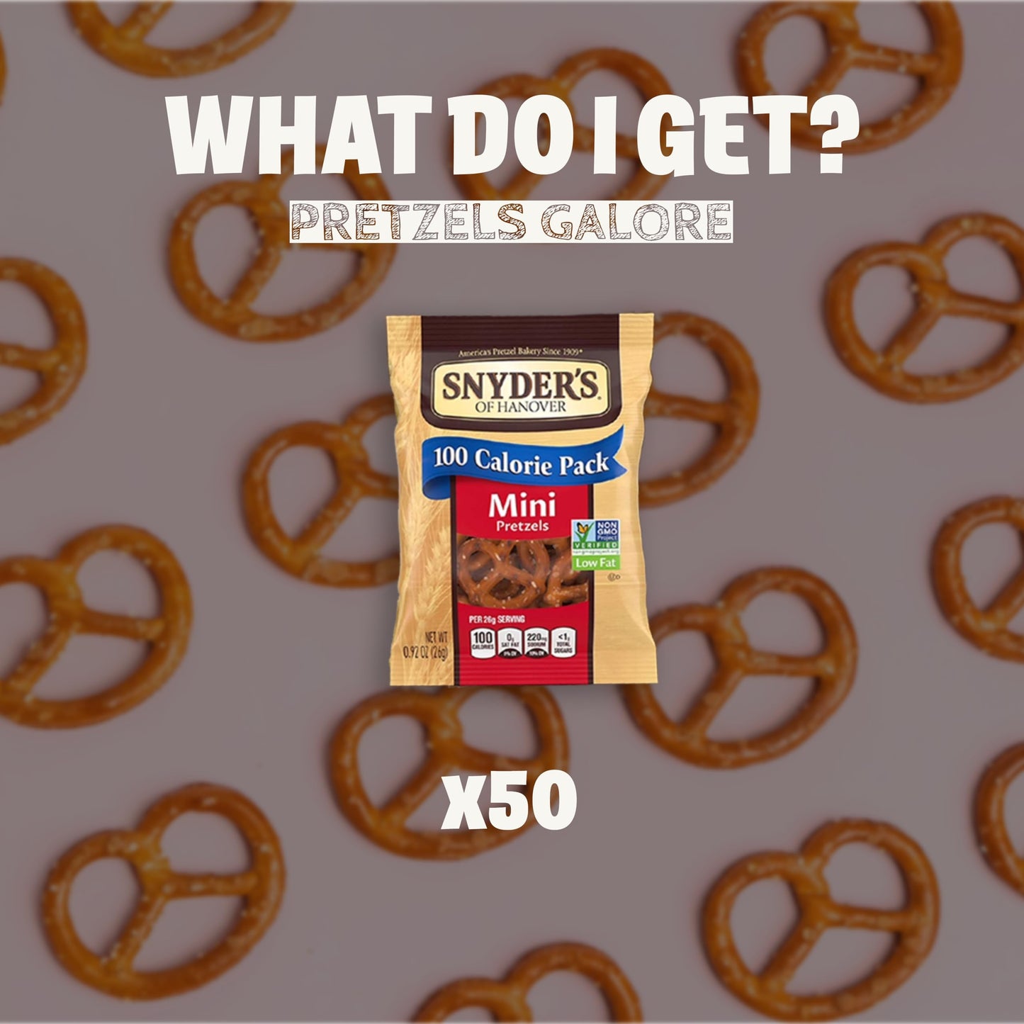 Bulk Mini Pretzels By Snyders, 100 Calorie Individual Packs, .9 Oz. By Bussin Boxes (0.9 Ounce, Pack Of 50)