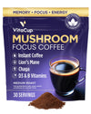 Vitacup Focus Mushroom Instant Coffee | For Memory & Clarity Support | With Fiber, Chaga, Lions Mane | D3 & B Vitamins | Medium