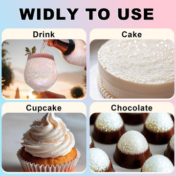 (10G) Edible Glitter For Cakes, Cocktails, Drinks - Iridescent White Edible Glitter Bulk - 100% Food Safe Cake Luster Dust Edibl