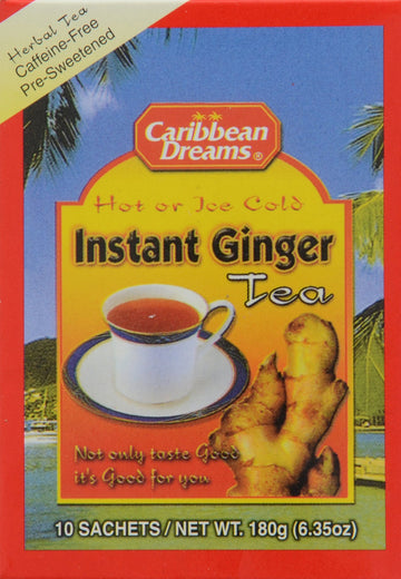 Caribbean Dreams Instant Ginger Tea, 100% Natural From Jamaica, Strong Taste And Aroma, 10 Sachets