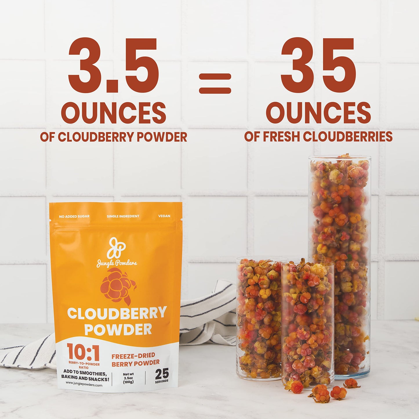 Jungle Powders Wild Cloudberry Powder for Smoothies Baking Jam 3.5 Ounce Bag Pure Nordic Freeze Dried Cloudberry Extract No Suga