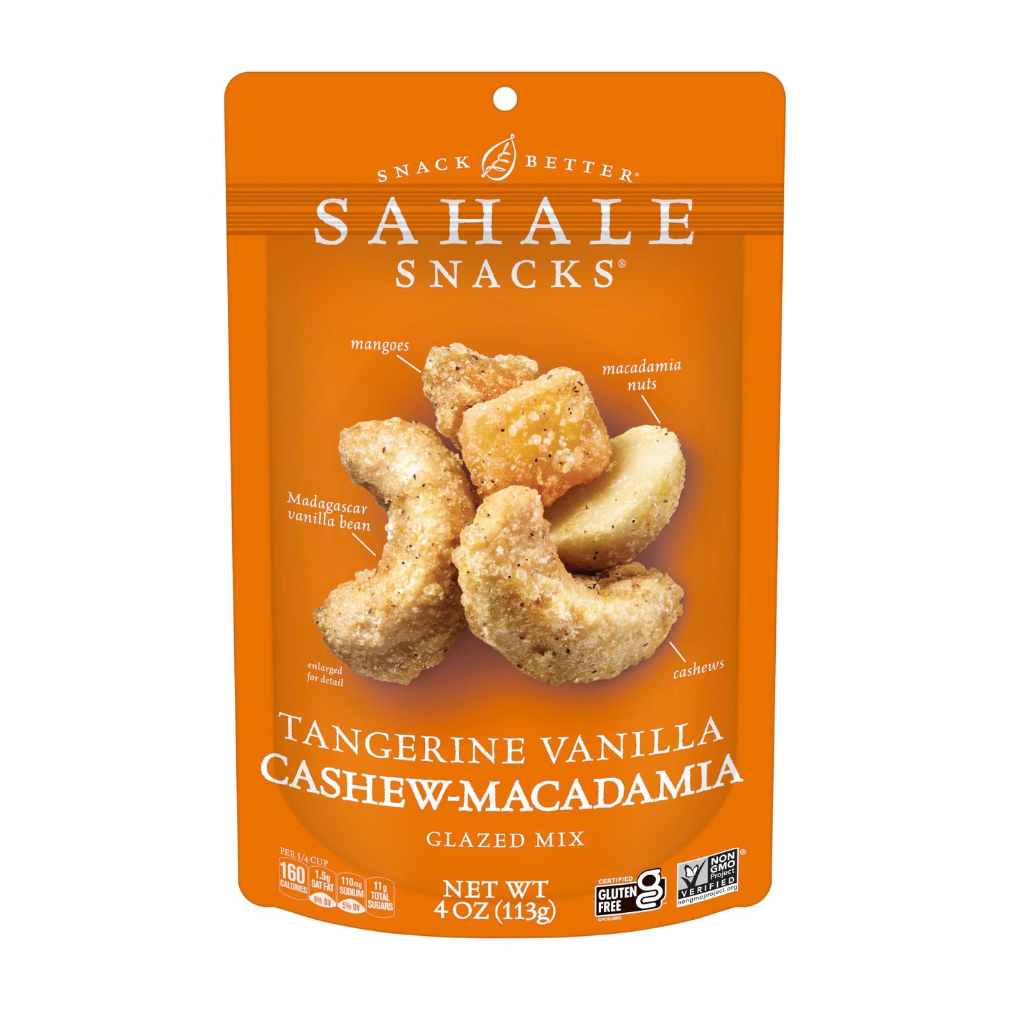 Sahale Snacks Tangerine Vanilla Cashew-Macadamia Glazed Mix, 4 Oz Pouches (6 Packs) - Dry-Roasted Deluxe Mixed Nuts With Mangoes
