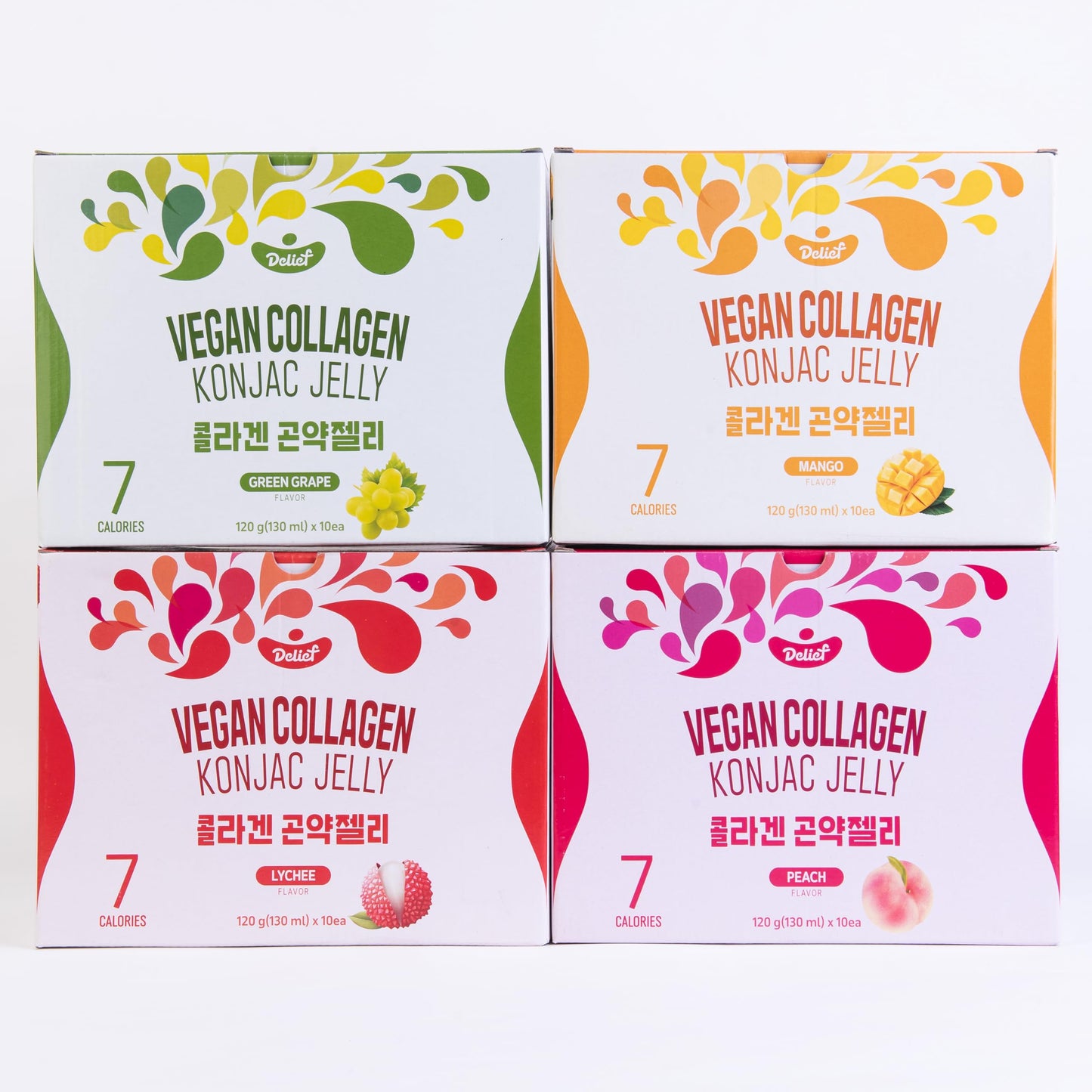 DELIEF Vegan Collagen Konjac Jelly (Lychee Flavor) 120g x 10 Packs - Low-Calorie Fruit Gel Snack, Gluten-Free, Plant-Based, 7 kc