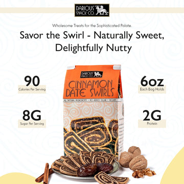 Darious Date Cookie Vegan Paleo Cinnamon Date Swirls, 6 oz Bag, All Natural Ingredients, Delicious Breakfast Snack