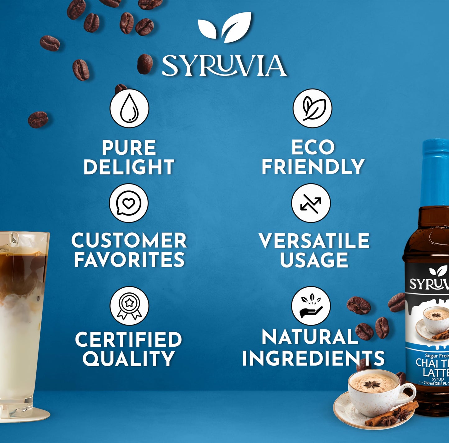 Syruvia Sugar Free Chai Tea Syrup With Syrup Pump Dispenser - Chai Tea Syrup Flavor, 25.4 Fl Oz - Perfect For Cocktails, Ice Tea