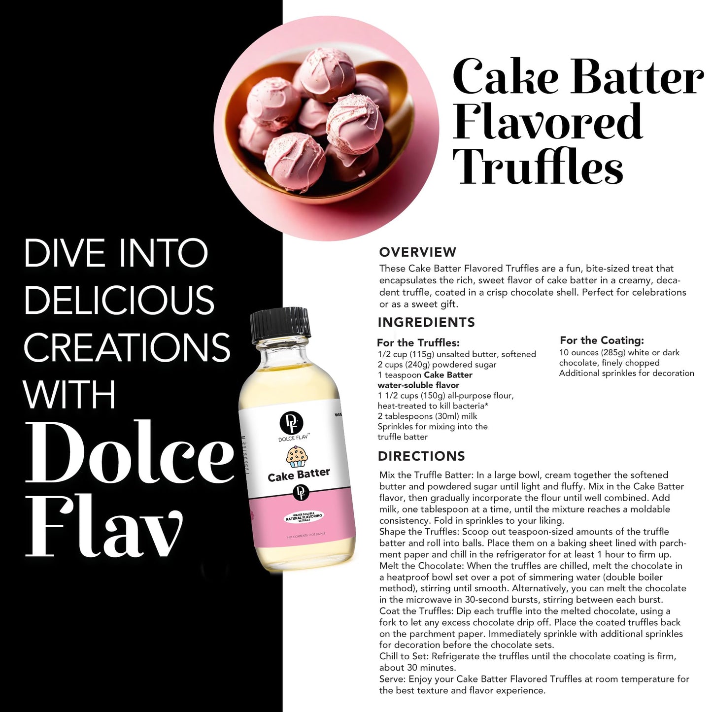 Dolce Flav Natural Cake Batter Extract - 2 Ounce Water-Soluble Multipurpose Flavoring Ideal for Baked Goods, Beverages, Coffee,