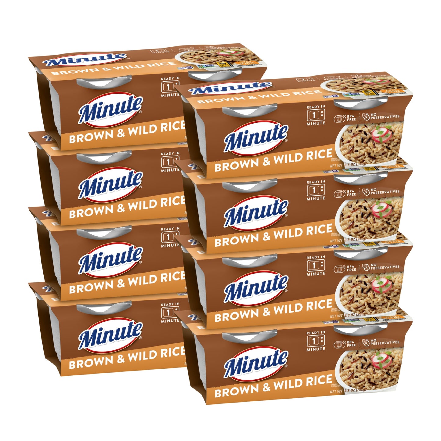Minute Ready-to-Serve Brown and Wild Rice, Microwavable Rice Cups, 4.4-Ounce Cups, 2 Count, (Pack of 8)
