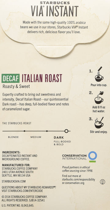 Starbucks Via Ready Brew, Decaf Italian Dark Roast Instant Coffee, 7-Count Each (2 Pack)