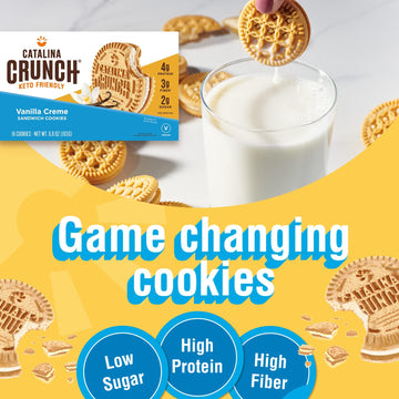 Catalina Crunch Vanilla Crème Sandwich Cookies, Low Carb, Vegan, 2 Pack, 6.8 Ounce