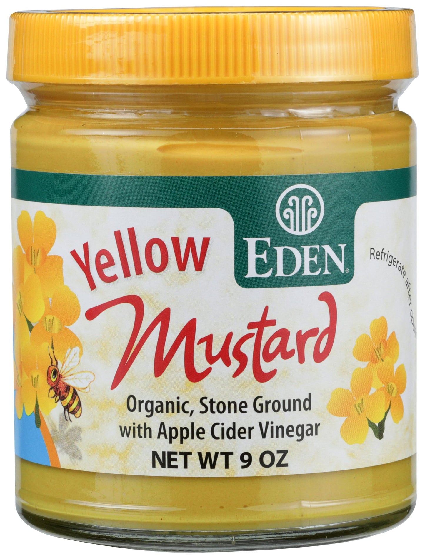 Eden Organic Yellow Mustard, Stone Ground with Apple Cider Vinegar, 9 oz Glass Jar