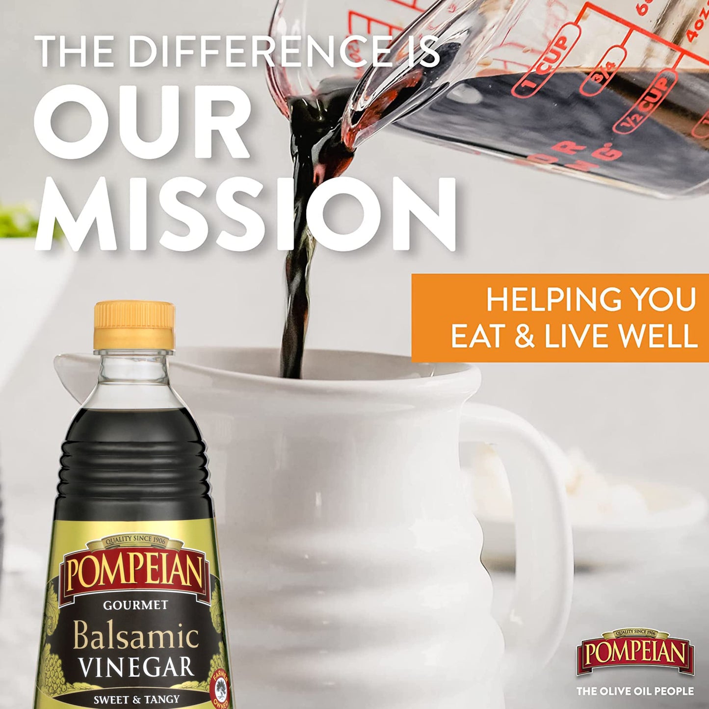 Pompeian Gourmet Balsamic Vinegar, Perfect For Salad Dressings, Sauces, Seafood & Meat Dishes, Naturally Gluten Free, 30 Fl. Oz.