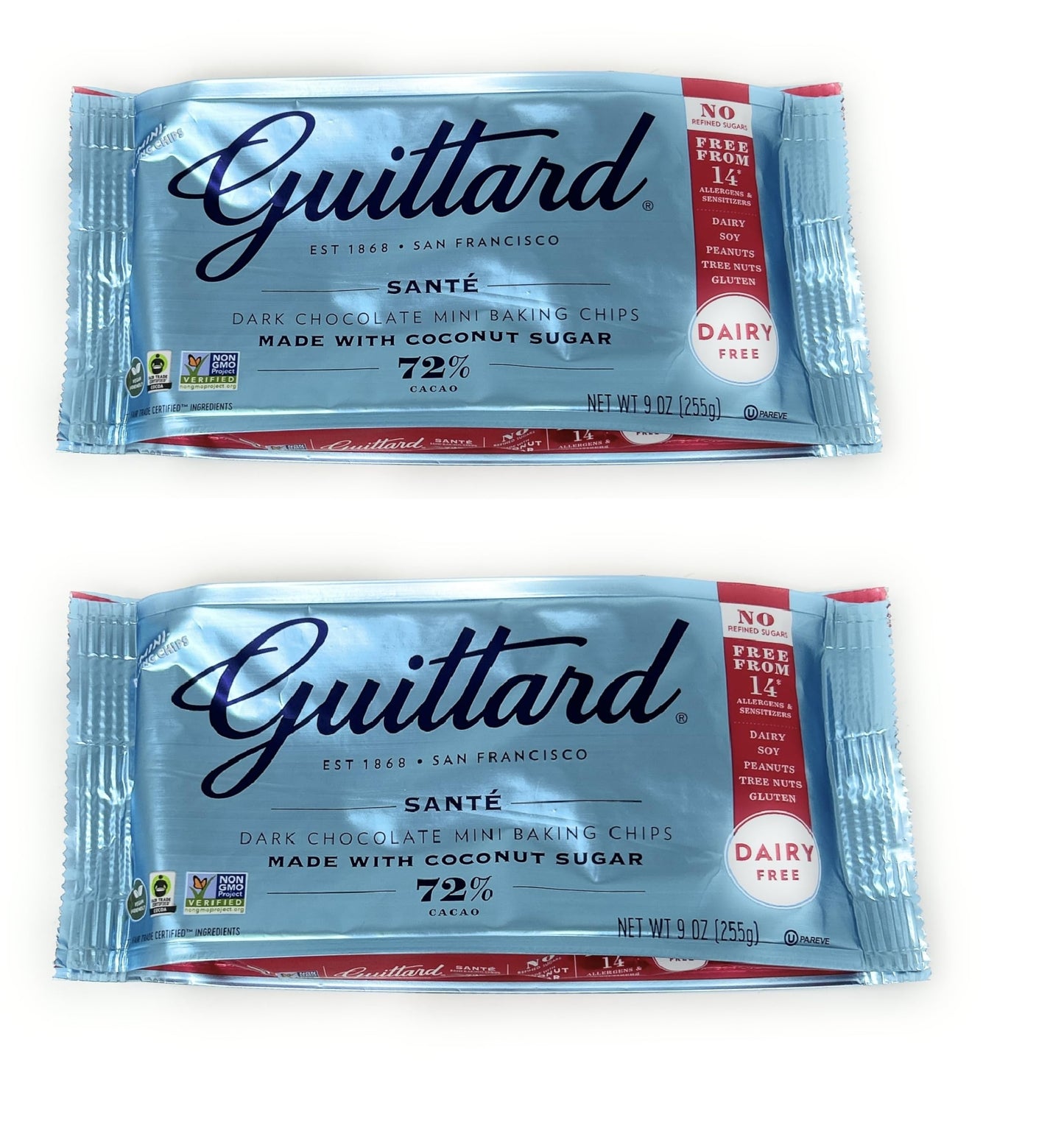 Guittard Baking Chips Morsels 10oz - 2 bags (Dark Chocolate Mini Sante Dairy Free 9oz)