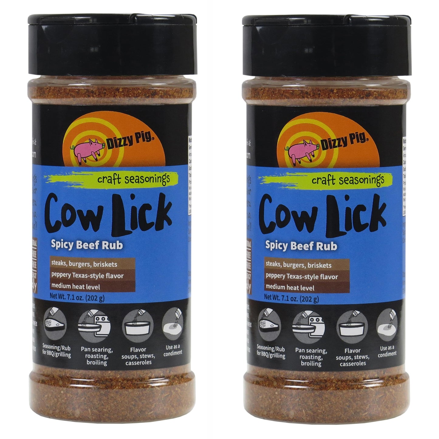 Dizzy Pig Barbecue Company Cow Lick Spicy Beef Rub (8Oz Shaker, Two Pack)