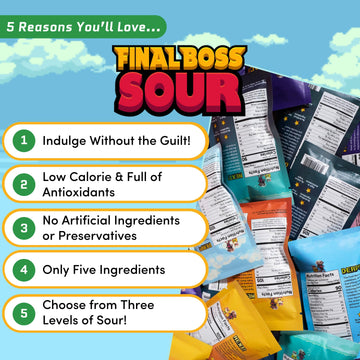 Final Boss Extremely Super Sour Candy, Natural Chewy Gummies Made With Dried Fruit, Free Of Artificial Colors, Low Calorie Healt