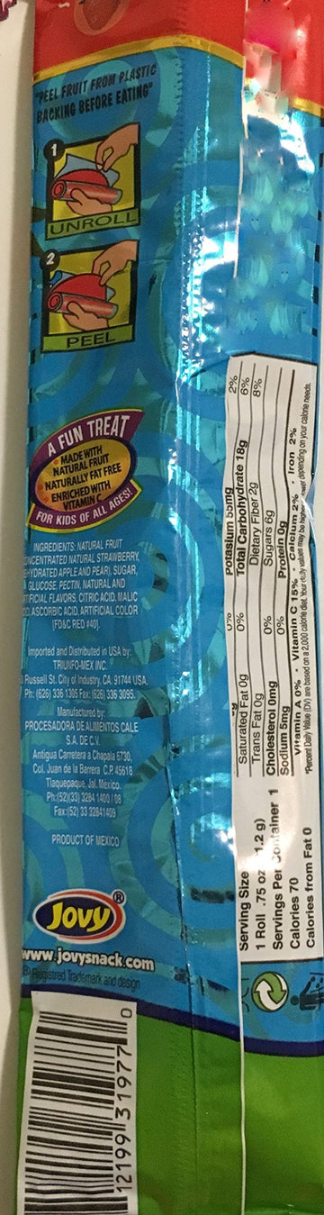 0.75oz Jovy Fruit Roll Snack, Strawberry (16 Single Packets Per Order)