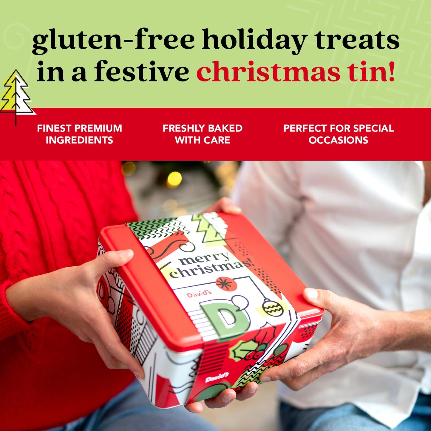 Davids Cookies Merry Christmas Cookie & Brownie Tin - Gourmet Gluten-Free Snacks, 2lbs, Perfect Holiday Gift