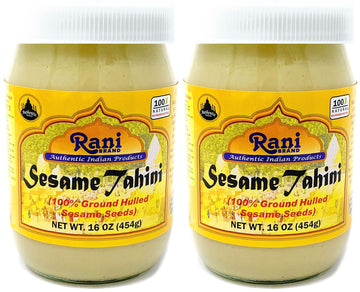 Rani Sesame Tahini (Sesame Butter) 16oz (1lb) 454g, Pack of 2, Glass Jar, Vegan, No added sugar, No Sodium ~ Gluten Free | NON-G