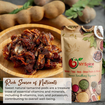 Ny Spice Shop Sweet Tamarind Pods - Thailand Tamarinds Fruit - Fresh Whole Dried Tamarindo - Healthy Snack - Delicious & Nutritious Herbal Fruits - 1 Pound