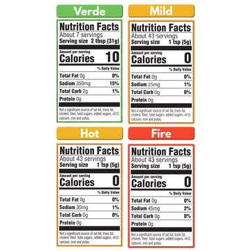 Taco Bell Condiment Sauce Variety Pack - 4 CT (1 Verde, 1 Mild, 1 Hot, 1 Fire) - 7.5 Ounce Each - Perfect for Tacos