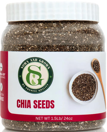 Sown-and-Grown Raw Chia Seeds- 1.5 lb | Chia Seed with Omega-3, Non-GMO, Gluten-Free, Keto Diet Friendly, Vegan, Good Source of