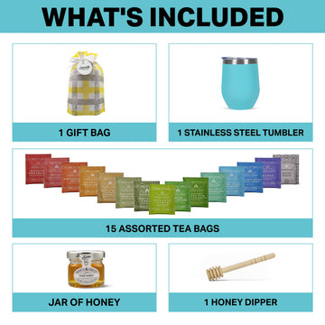 Modern Elegance Tea Gift Set for Mothers Day - Assorted Teas, Elegant Mug & Honey, Teal