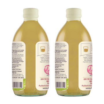 De Nigris Organic Apple Cider Vinegar Raw & Unfiltered, 16.9 Fl Oz (Pack of 2)
