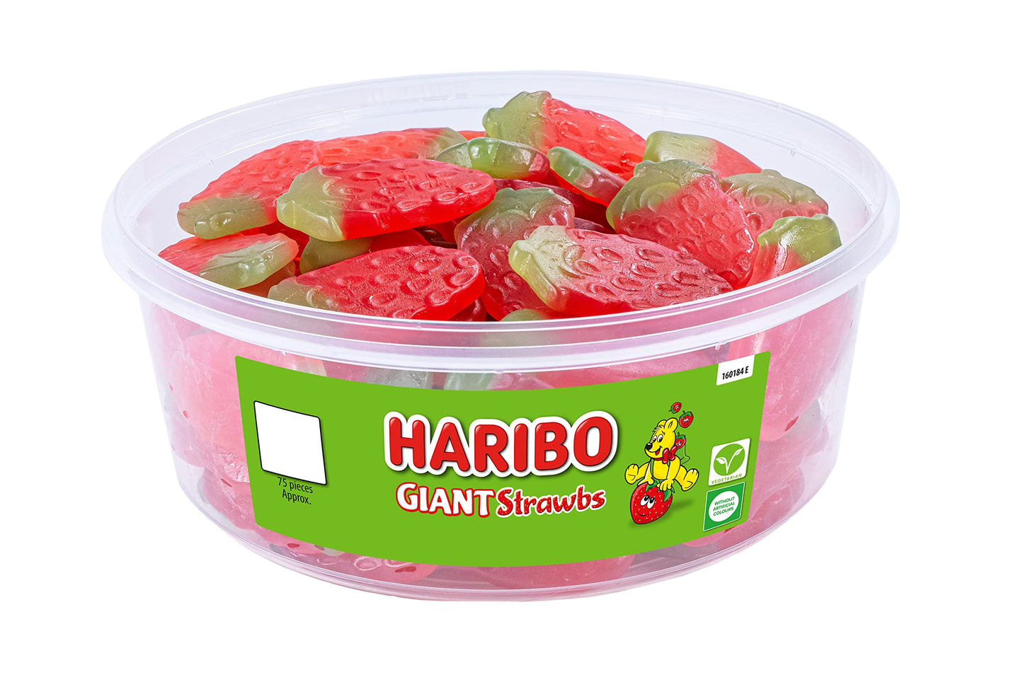 HARIBO Giant Strawbs - 75 Pieces of Fruity Gummy Strawberries - Sweets Tub