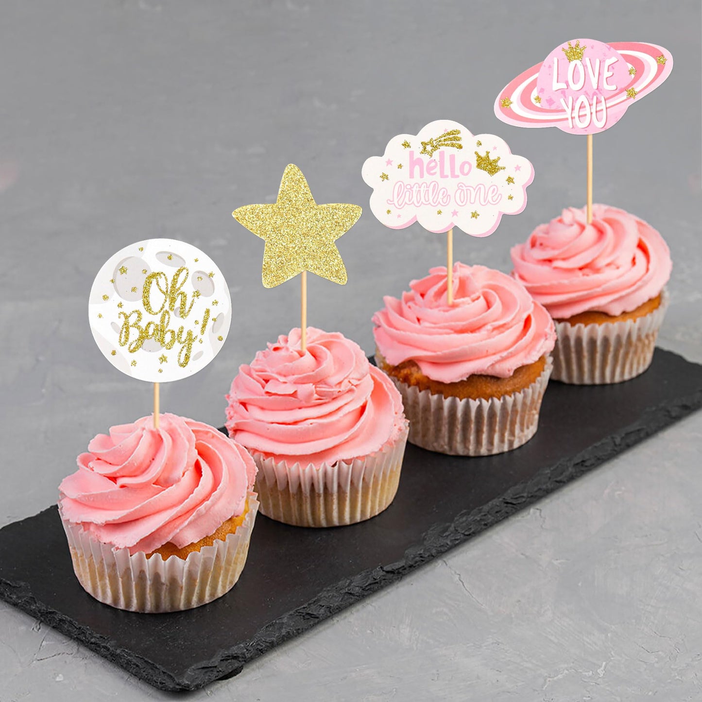 Keaziu Star Cupcake Toppers, 30PCS Twinkle Star Picks, Cardstock, Blue and Pink2, Perfect for Engagement, Bridal, Baby Shower, and Birthday Parties