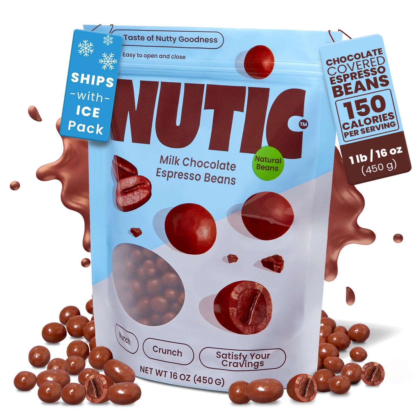 Nutic Gourmet Milk Chocolate Espresso Beans - 1Lb, Roasted Coffee Beans Covered In Milk Chocolate - Bulk Chocolate Espresso Cand