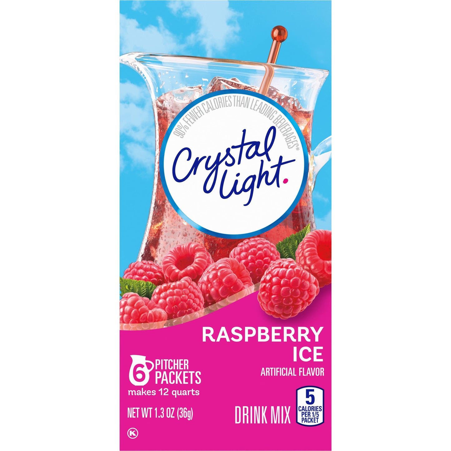 Crystal Light Sugar-Free Raspberry Ice Low Calories Powdered Drink Mix 6 Count(Pack of 12)