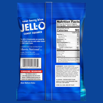 Needzo Jell-O Sour Gummy Candy Squares, Berry Blue Sugar Coated Sweet Snack, Party Favors, 4.5 Ounce Bags Pack Of 2