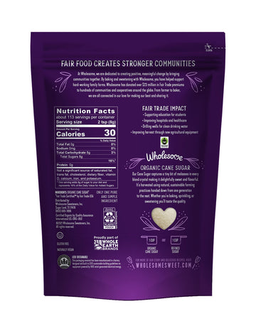 Wholesome Sweeteners 32-Ounce Organic Cane Sugar, Fair Trade, Non GMO, Gluten Free, Pure & Vegan, for Baking and Sweetening, 6 P