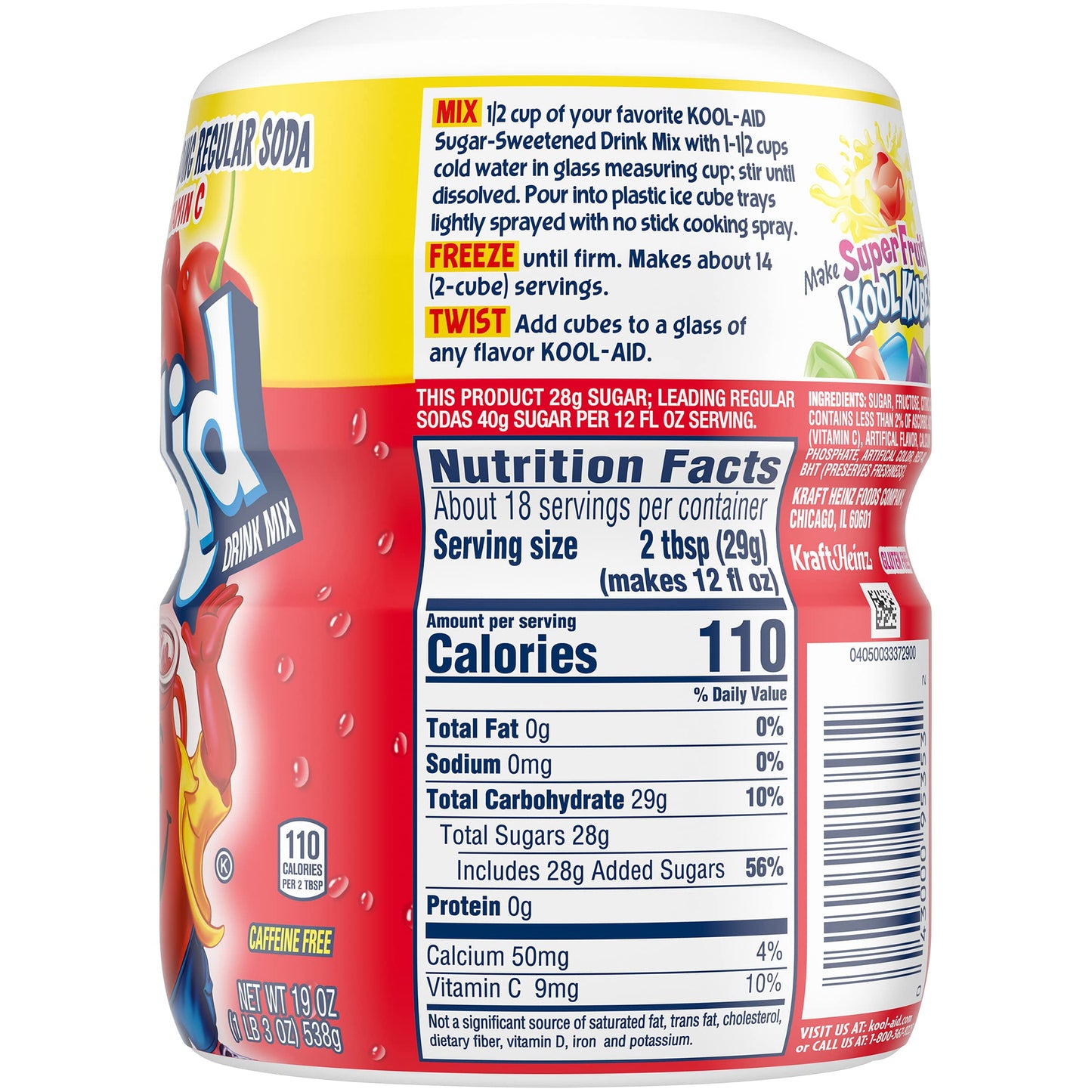 Kool-Aid Cherry Drink Mix, 19oz (Pack of 2), 1.18 Pound Total, Model 043000953532