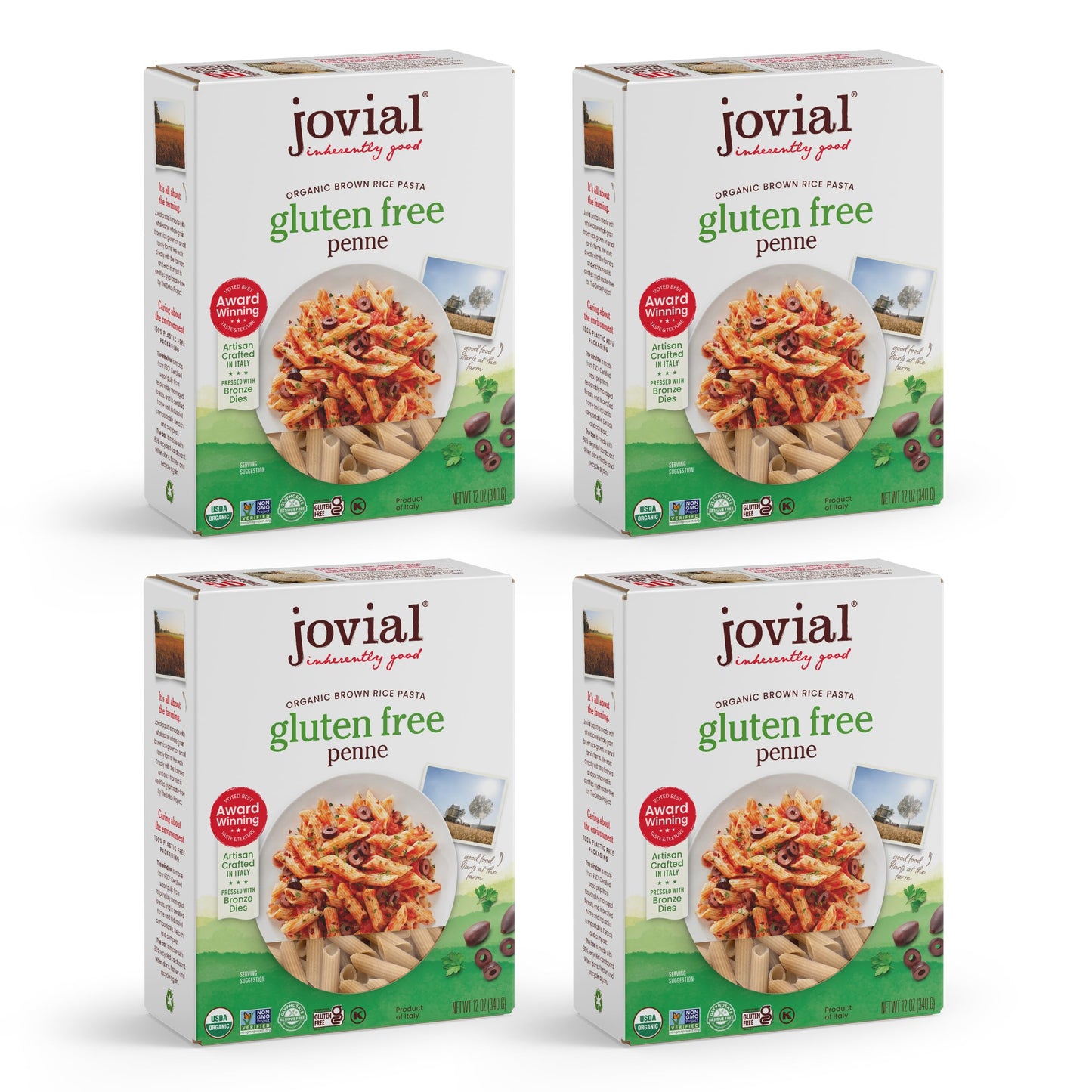 Jovial Whole Grain Brown Rice Penne Pasta - Whole Grain Pasta Organic Pasta Gluten Free Dairy Free Brown Rice Pasta Made In Italy - 12 Oz 4 Pack