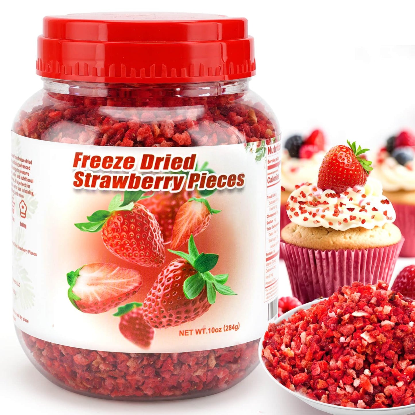 10oz Freeze Dried Strawberry Pieces - Dehydrated Strawberry Snack - Perfect for Smoothies, Yogurt, Baking, and Casual Snacks (10