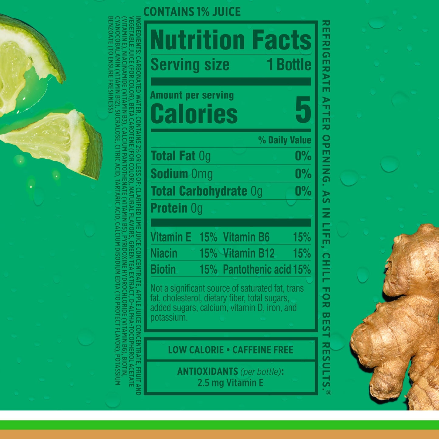 Sparkling Ice, Ginger Lime Sparkling Water, Zero Sugar Flavored Water, with Vitamins and Antioxidants, Low Calorie Beverage, 17