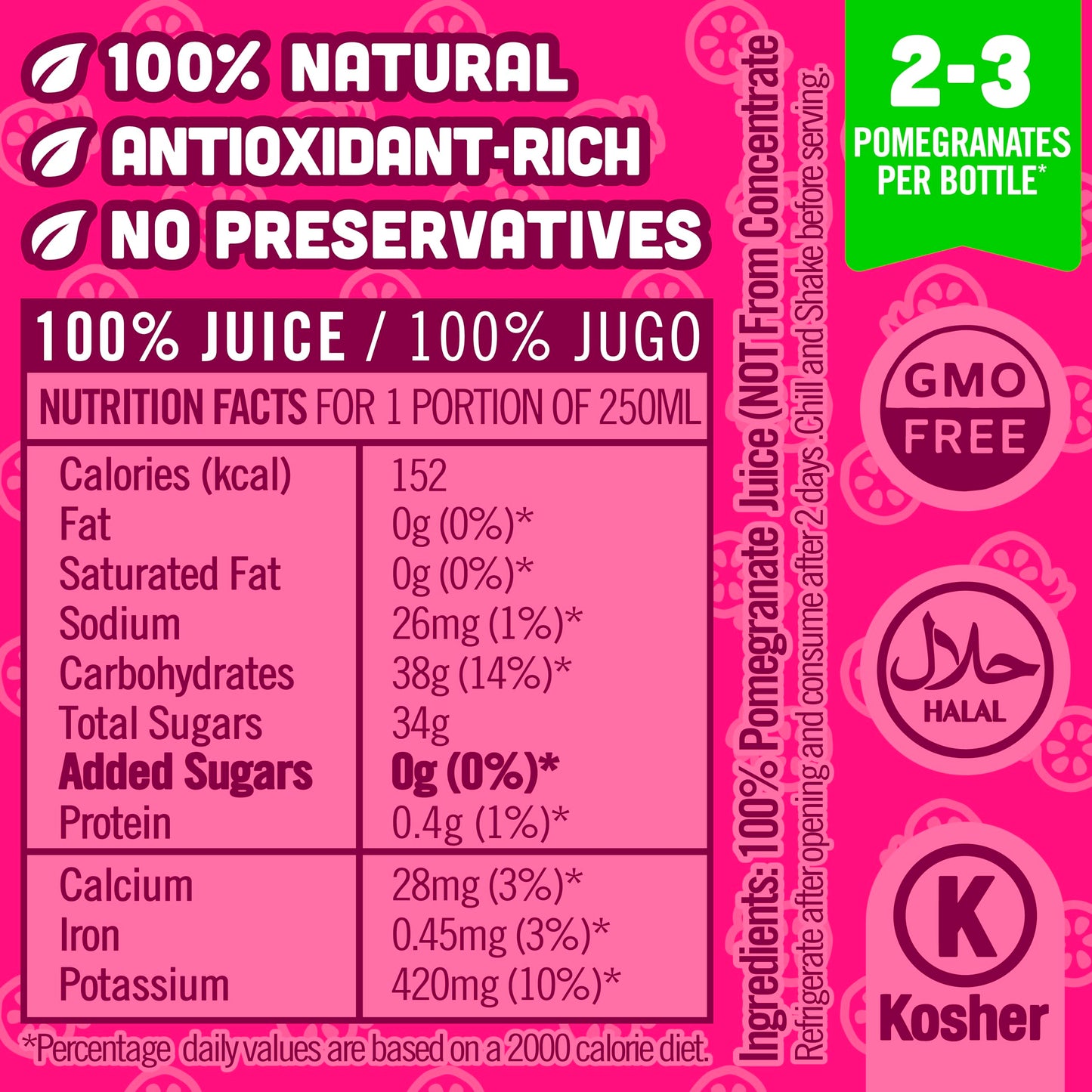 Nilo Pomegranate Juice | 100% Squeezed Pomegranate Granada | No Sugar Added | Non Gmo | Not From Concentrate | 8.45 Oz (Pack Of
