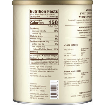 Ghirardelli Chocolate Company Sweet Ground White Chocolate Gourmet Flavored Powder 3.12 lb with Ghirardelli Stamped Barista Spoo