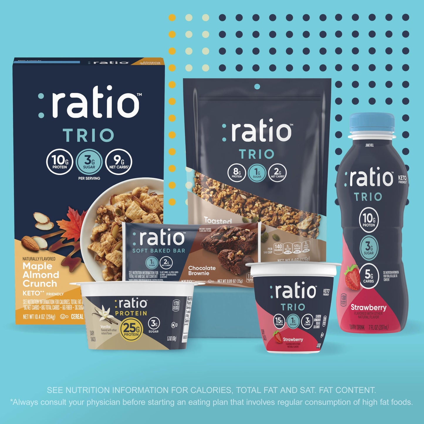 Ratio Soft Baked Bars, Chocolate Brownie, 1G Sugar, Keto Friendly, 5.34 Oz (6 Bars)
