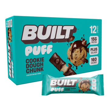 Built Bar, Puff Protein Bars, Cookie Dough Chunk Puff, 15g Protein Snacks, On-The-Go Bars, Only 160 Calories, 8g Sugar, Collagen