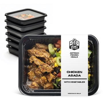 Grumpy Butcher Premium Prepared Meals: Chicken Asada & Vegetables, 10 pack (12 oz each, 7.5 lb total) - Artisan Frozen Meals - S