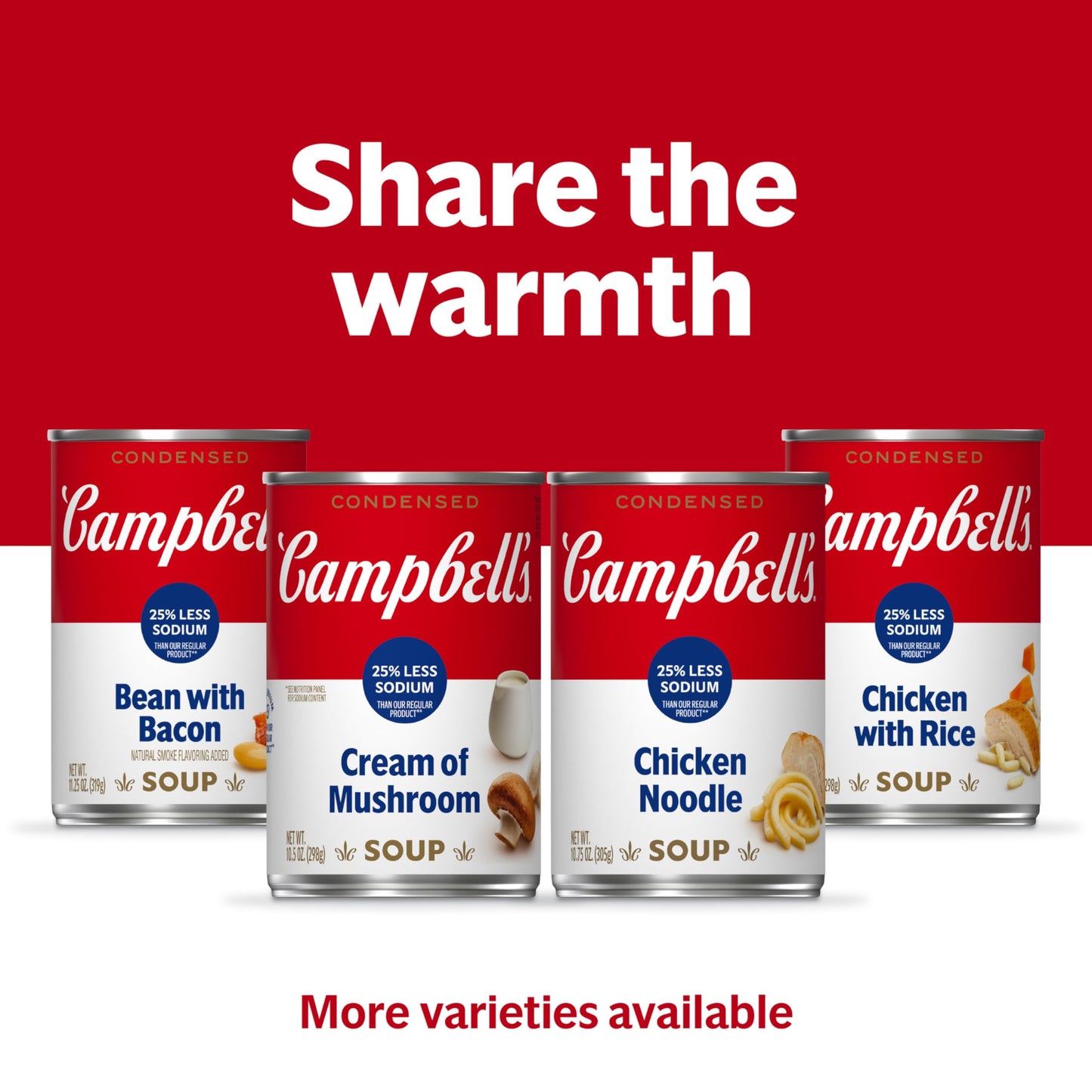Campbell s Condensed 25% Less Sodium Bean With Bacon Soup, Natural Smoke Flavoring Added, 11.25 oz Can (Case of 12)